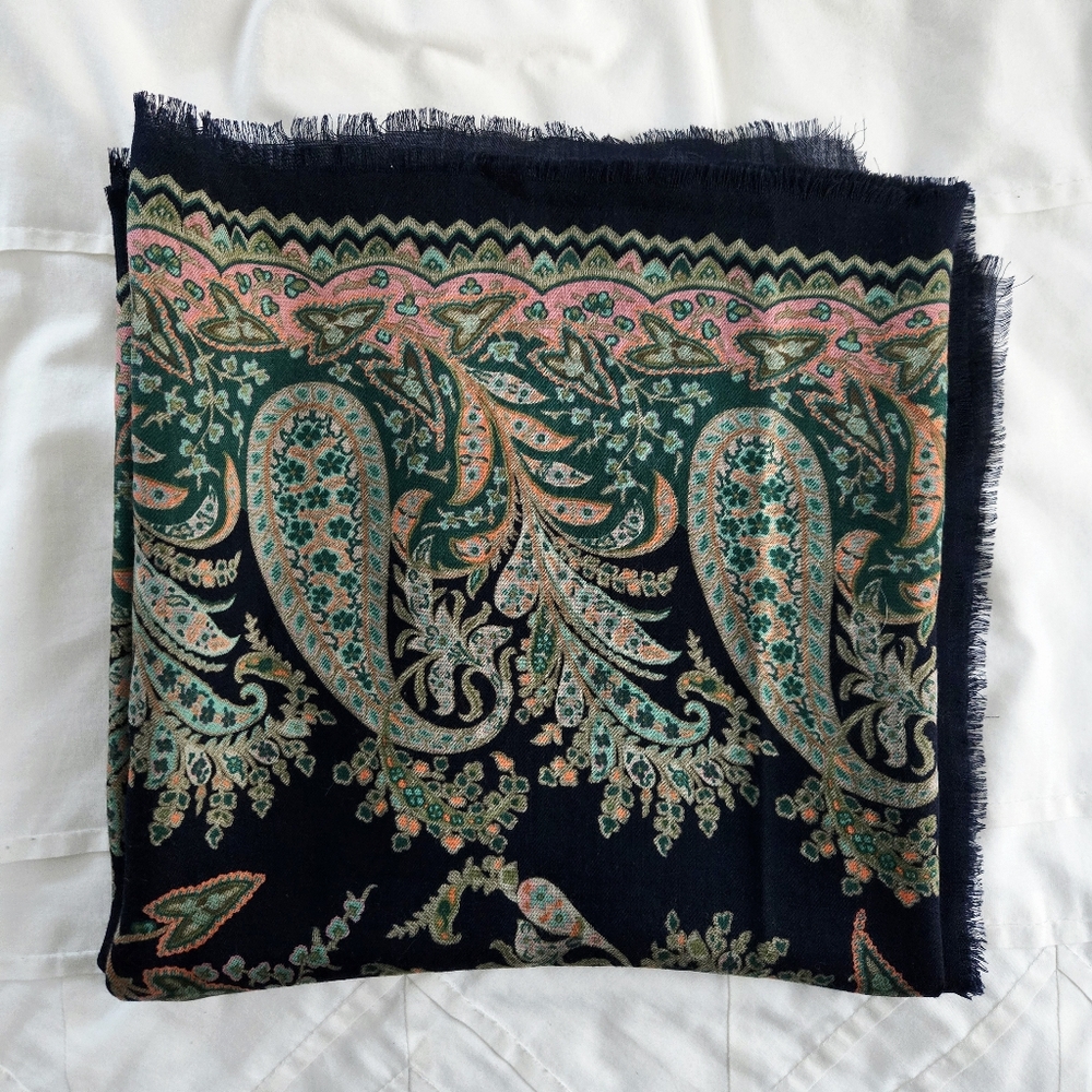 Pinto Italian 100% Wool Lana-Wool Bohemian Paisley Fringe Scarf - Picture 11 of 13
